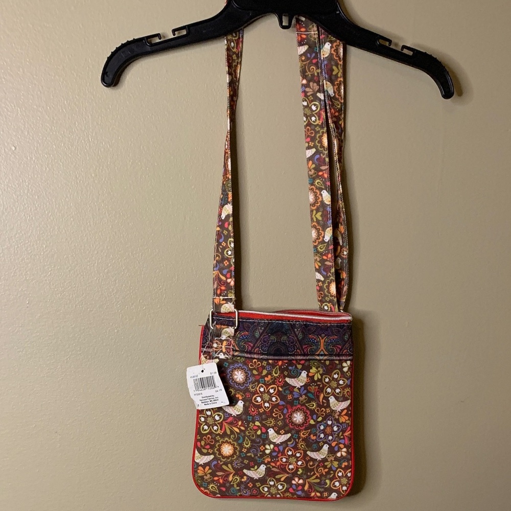 Brown Floral Paisley Crossbody Bag with Adjustable Strap